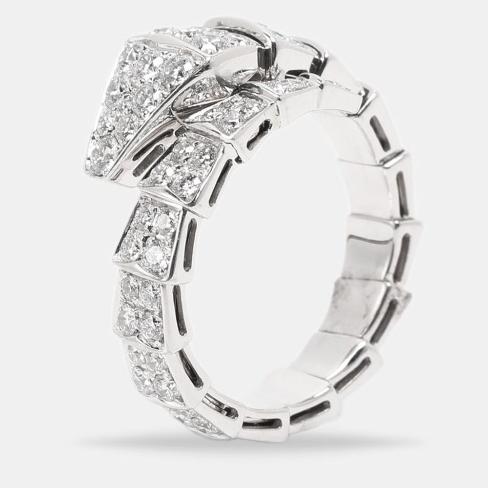 Bvlgari Serpenti Viper Diamonds 18K White Gold Ring Size 55